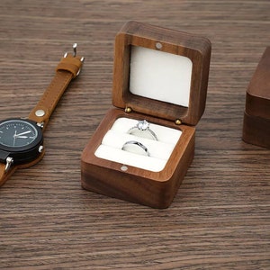 Box to personalize for wedding ring in walnut wood with velvet interior