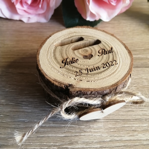 Boîte personnalisée pour alliance en bois naturel, boîte pour mariage rustique - Modèle aux choix