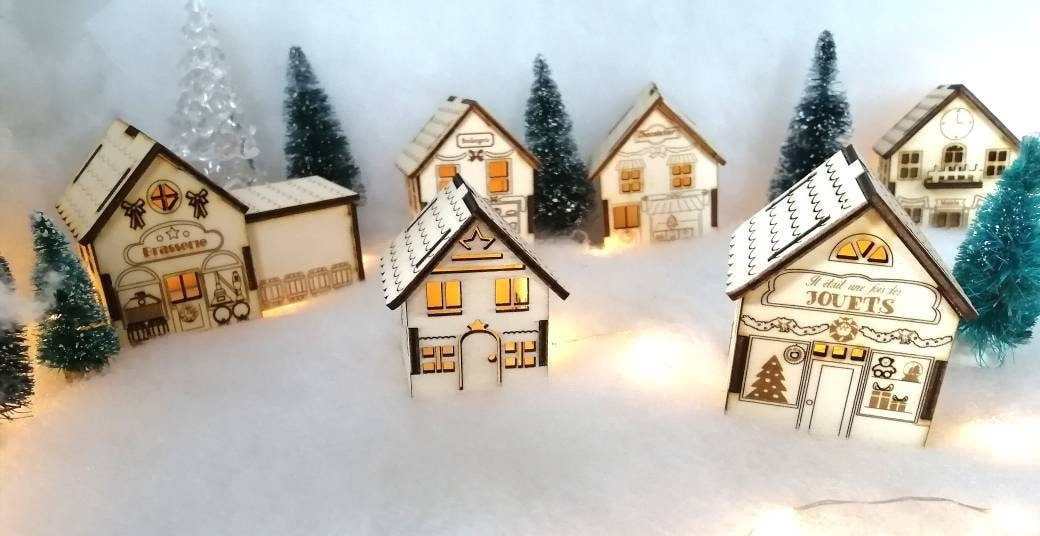 Maison en bois style Boutiques village de noel scene de Noel maisons de village de Noel maison miniature Ornements de maisons de Noel Etsy France