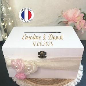 Urne mariage blanche rose, Boite urne, Urne mariage champêtre, Urne mariage personnalisée, Urne mariage en bois, Urne mariage originale -02