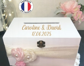 Urne en bois personnalisable pour carte de mariage, Coffret Blanc