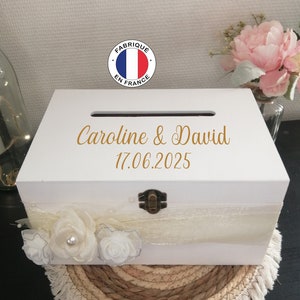 Urne mariage Blanche, Boite urne, Urne mariage champêtre, Urne mariage personnalisée, Urne mariage en bois, Urne mariage originale -01