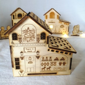 Grande Maison en bois style Boutiques village de noël avec LED image 9