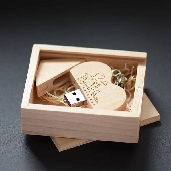 Coffret clé USB 3.0 de 32Go en bois de Érable,  Coeur