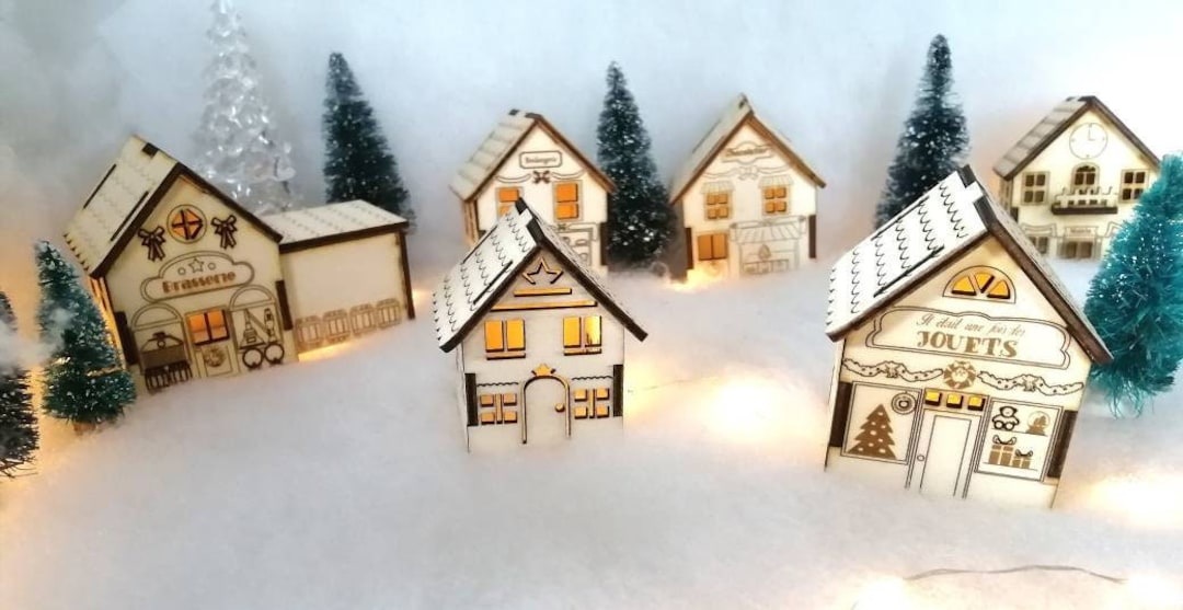 Wooden House Style boutiques Christmas Village - Etsy