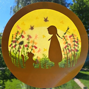 Quadro de janela Waldorf transparente primavera verão pentecostes gato felicidade