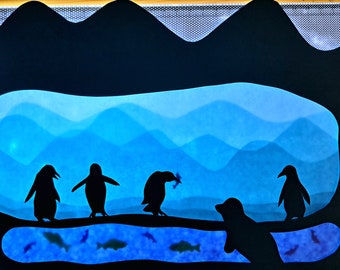 Waldorf Montessori Fensterbild Pinguine Seelöwe Arktis