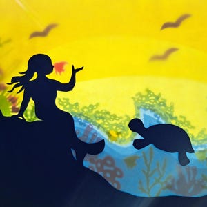 Waldorf Seasonal Table Summer Window Picture Transparent Little Mermaid is kissed by Dori