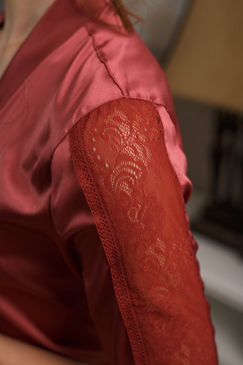 Dressing gown Women/'s Robes Women/'s Dressing Gowns Lace Female Bathrobe Above the Knee of Lace and Stretch Satin Bathrobe Lacy