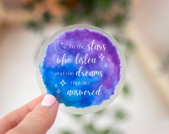 ACOTAR Oficjalnie licencjonowana naklejka | Do gwiazd, które słuchają | Acotar Merch | Naklejka na butelkę z wodą | Naklejka na Kindle Bookish | Odporna na warunki atmosferyczne