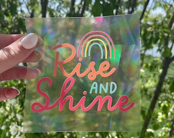 Rise and Shine Suncatcher Sticker | Rainbow Window Decal (4"x4")