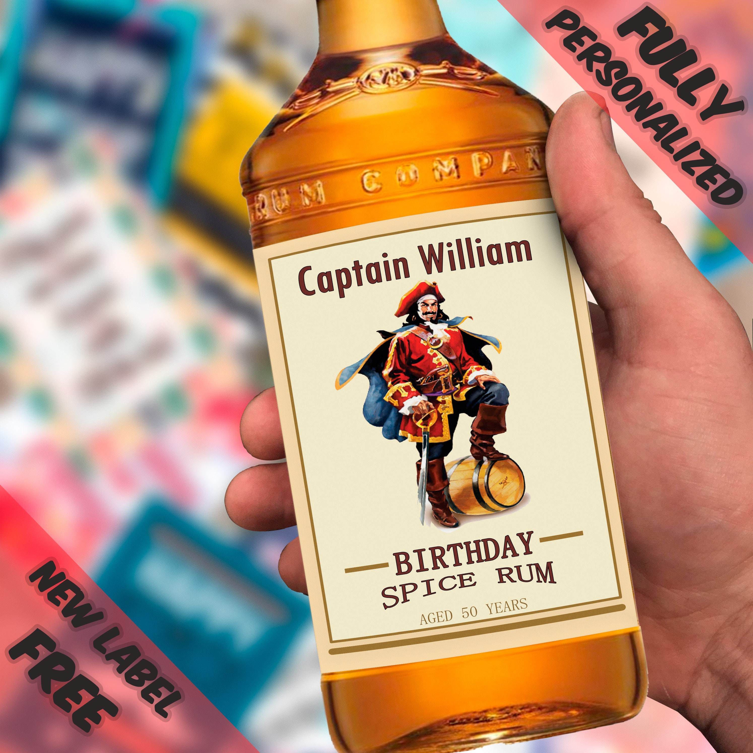 PERSONALISED CAPTAIN RUM BOTTLE LABEL BIRTHDAY Huis Overig mda.ac