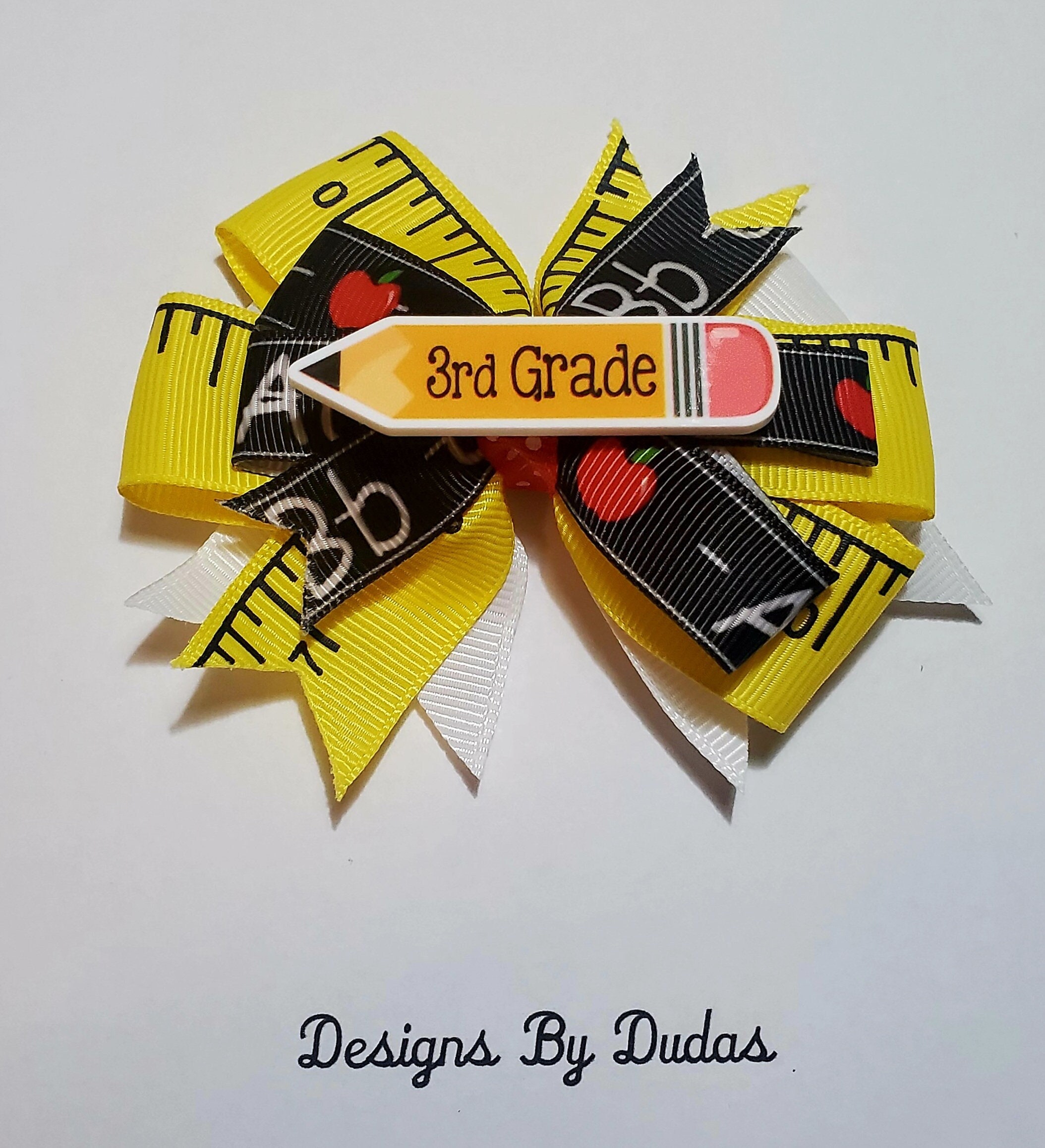 School Bus Back To School Bottle Cap 4.5-Inch Girls Pink Chevron Hair Bow