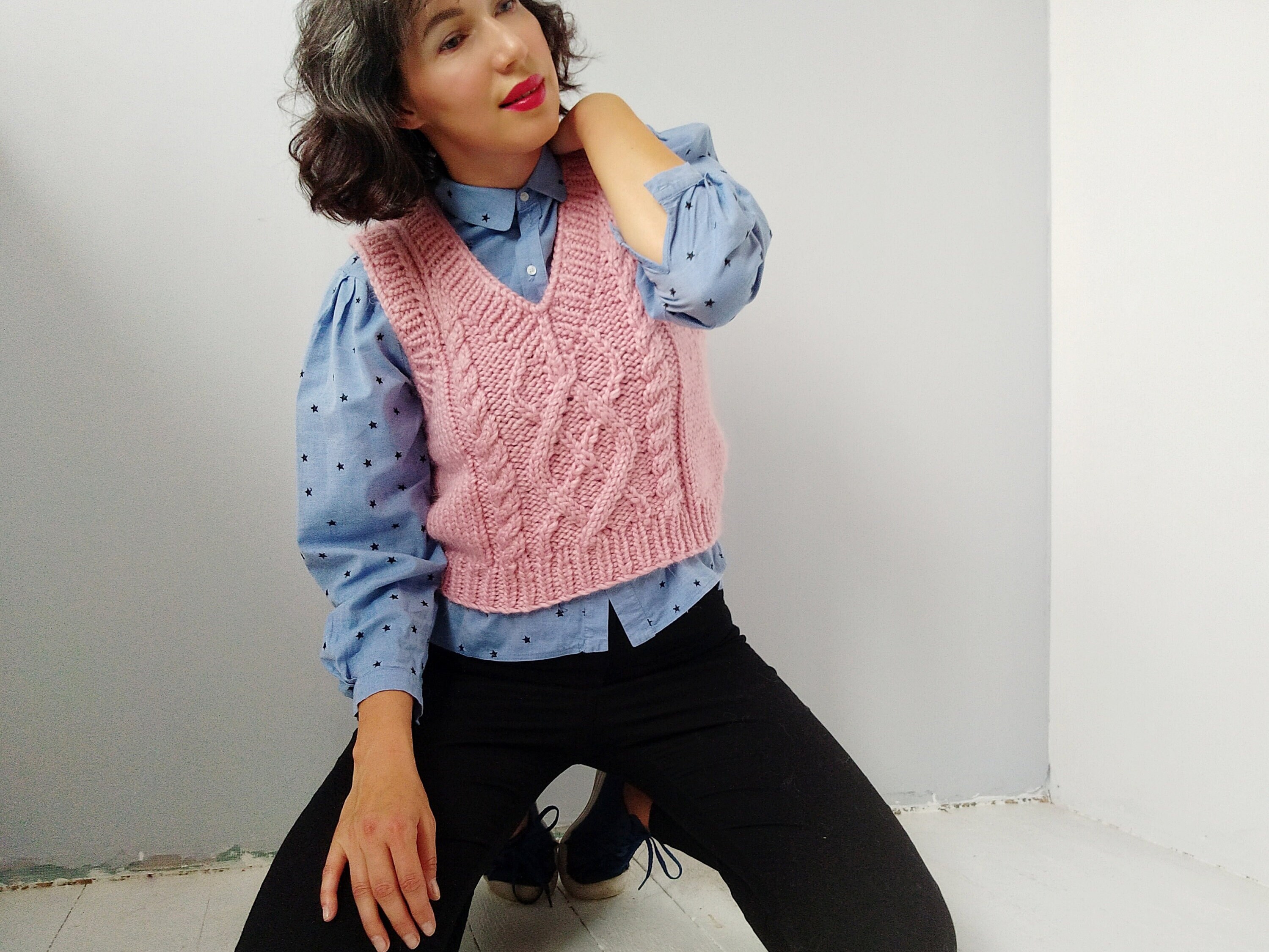 Chunky sweater vest cable knit vest cottagecore crop top Etsy