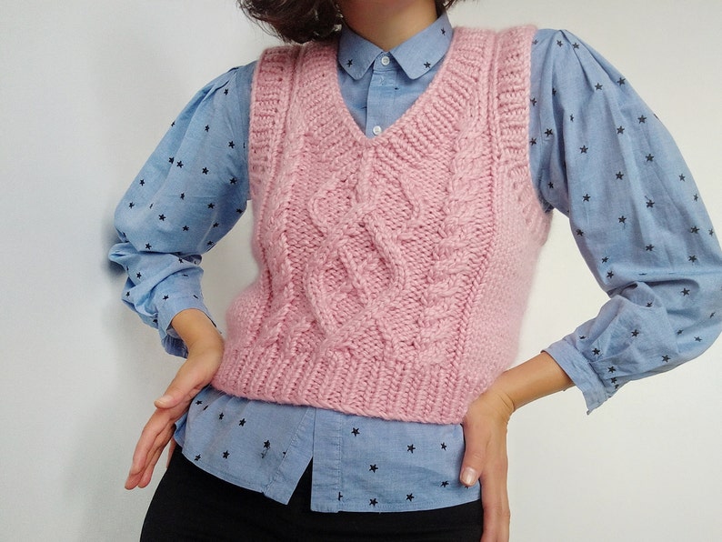 Chunky sweater vest cable knit vest cottagecore crop top Etsy
