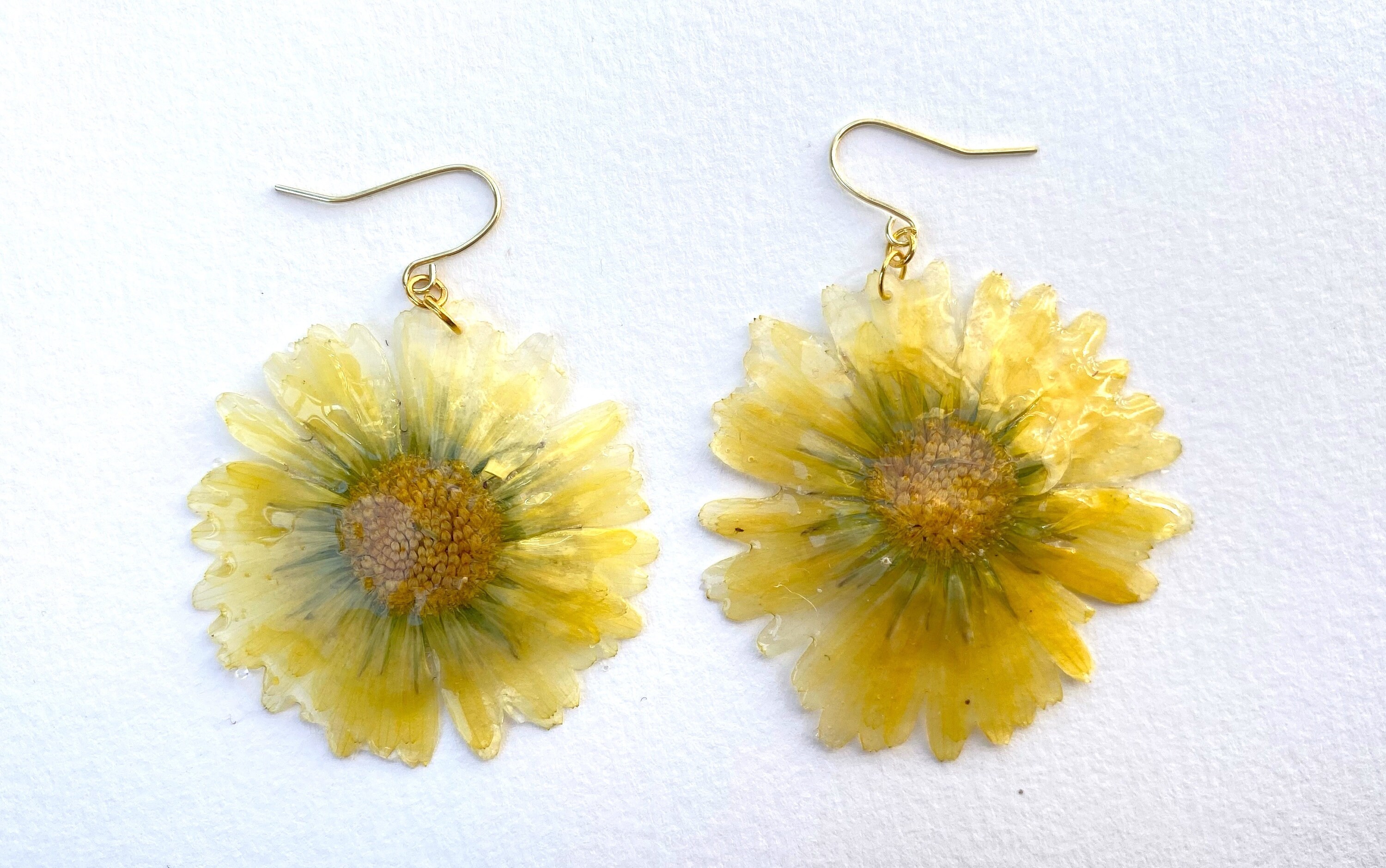 Yellow Marigold Earrings Real Pressed Flowers Etsy
