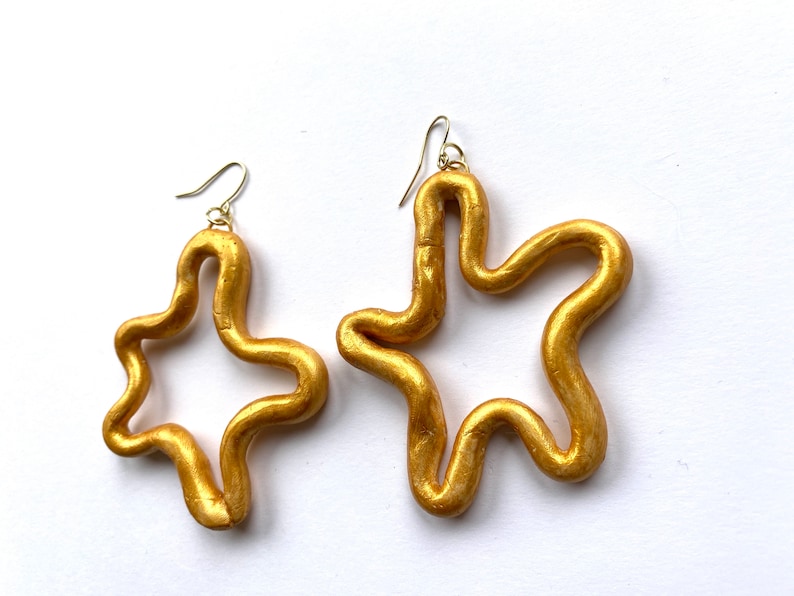 Gold Squiggly Handmade Clay Earrings