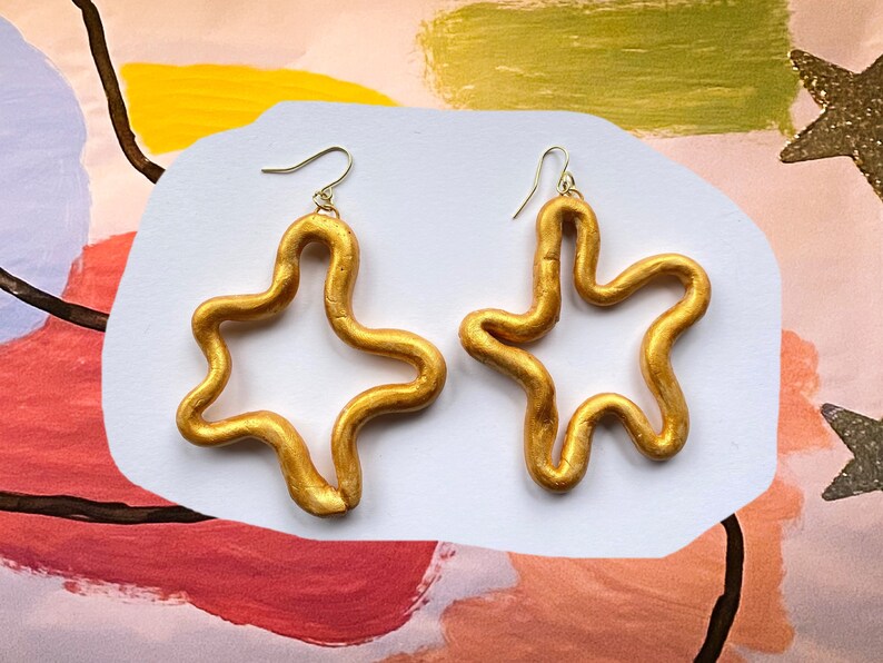 Gold Squiggly Handmade Clay Earrings