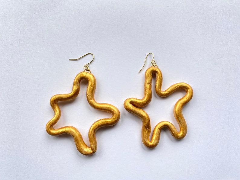 Gold Squiggly Handmade Clay Earrings