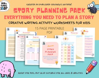 Planificateur d'écriture d'histoire | Guide d'écriture pour les enfants | Cahier d'écriture | Cahier d'activité | Feuilles de travail d'écriture | Invites d'écriture | PDF imprimable