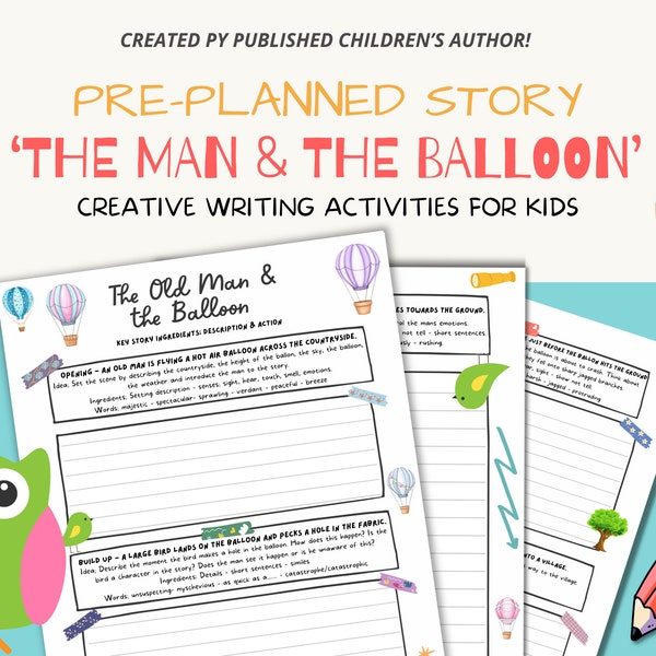 Creative Writing Prompts | Story Writing Activity | Worksheets for Kids | Plot Planner | Writing |  Homeschool Printable | Digital Download