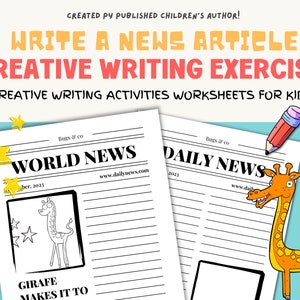 Write a News Article | Creative Writing Prompts | Writing Activities | Writing Prompt | Writing Exercise | Homeschool Printable | Giraffe