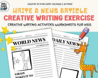 Write a News Article | Creative Writing Prompts | Writing Activities | Writing Prompt | Writing Exercise | Homeschool Printable | Giraffe