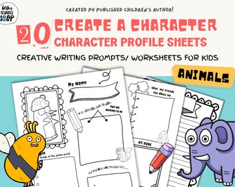 20 Animal Character Profile Writing Worksheets | Character Planner | Creative Writing Prompts | Writing Activity | Homeschool Printable