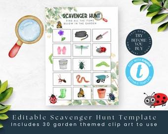 Editable Scavenger Hunt Worksheet | Minibeast Bug Hunt | Outdoor Games | Instant Download | Nature Study Activity | Treasure Hunt Party, PDF