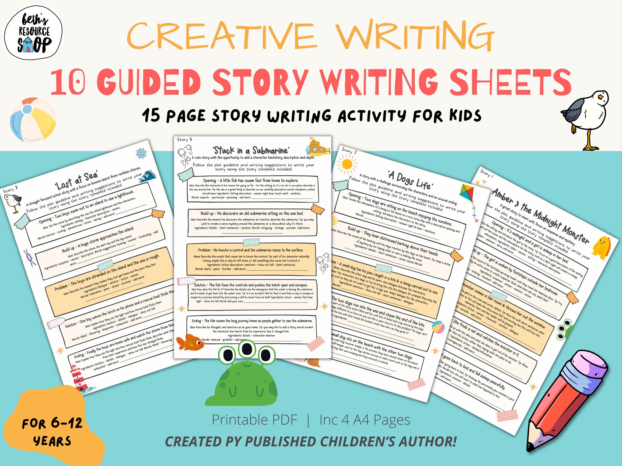 10 Story Writing Activity Worksheets for Kids Supported - Etsy