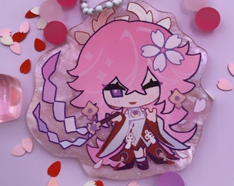 Yae Miko Charm Keychain, Pink Marbled Acrylic, 6cm, Genshin Impact