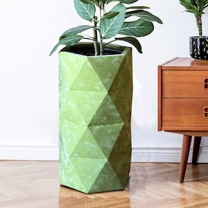 Maceta de terciopelo interior grande / Maceta de estilo poligonal moderno / Caja de cartón hexagonal minimalista para flores / Decoración del hogar de arte geométrico