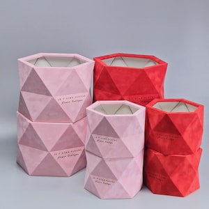 Juego de 8 jardineras multifacéticas con logotipo / Decoración única / Sombrerera poligonal para arreglos florales / Jarrón de cartón hexagonal resistente