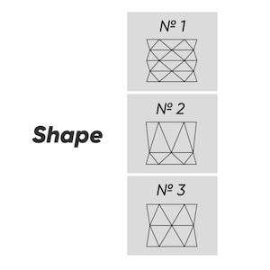 May include: A graphic design featuring three geometric shapes labeled with numbers 1, 2, and 3. The word "Shape" is written in bold, black letters on the left side of the image. Each shape is a variation of triangles.