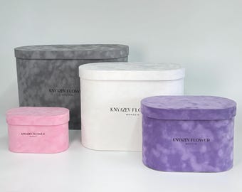 6 pcs set, Luxury Velvet Oval Flower Box Set, Premium Hat Box for Roses, Floral Arrangement Box, Gift Packaging, Wedding Centerpiece Box