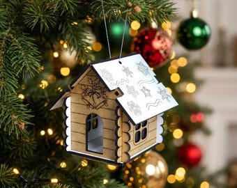 3D Wooden Gingerbread House Ornament, Christmas House Ornament, Wooden Christmas Tree Decoration, Holiday Gift, Laser Cut Ornament