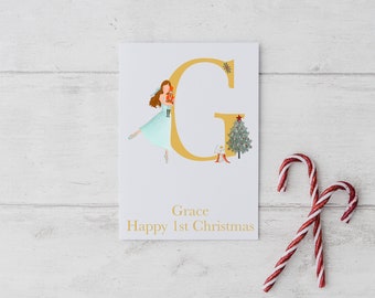 Personalised Christmas card, Ballerina Xmas card, Baby's first Christmas card, Nutcracker Christmas card