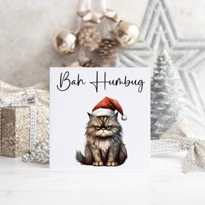 Carte de Noël grincheux, motif humoristique Bah humoristique, voeux pour les fêtes de fin d'année, cadeau de Noël original pour propriétaires d'animaux de compagnie, carte carrée de 6 x 6 po