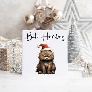 Carte de Noël grincheux, motif humoristique Bah humoristique, voeux pour les fêtes de fin d'année, cadeau de Noël original pour propriétaires d'animaux de compagnie, carte carrée de 6 x 6 po