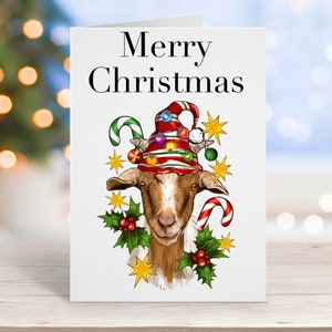 Goat Christmas Card, Christmas card for a Farmer, 5" x 7" card, Funny Christmas card, Farm Animals Card, Cow and Sheep Cards, Horse Lover