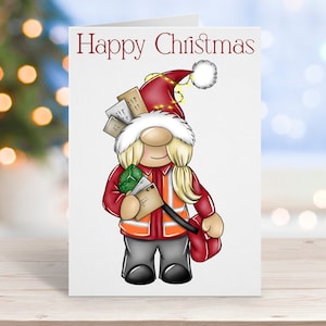 Postie Gnome Christmas Card, Postwoman Card, Postman Card, Gonk Xmas Card, Cute Christmas Card for Royal Mail Worker