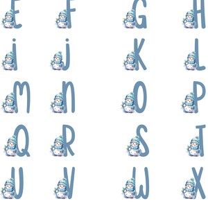 Christmas Alphabet PNG, Snowman Alphabet Clipart, Instant Download, 26 PNG&#39;s, Blue Alphabet Sublimation Design