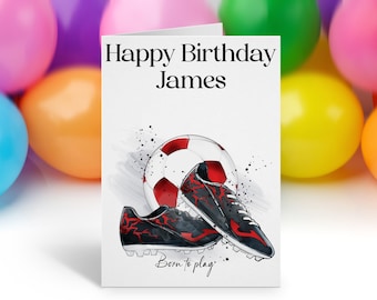Personalised football birthday card, Football boots, Football,  5" x 7" card