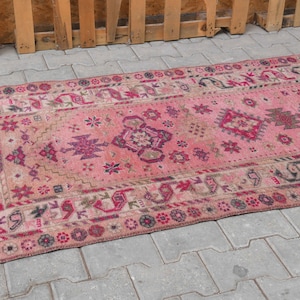 3 x 8 ft, Pink Runner Rug, Turkish Runner Rug, Vintage Runner Rug, Turkish Rug, Hallway Rug, Rare Runner Rug, Anatolian Runner Rug