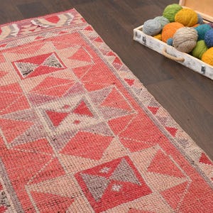 Vintage Rug Turkish Runner 3x10 Pink Runner Bohemian Pink Blue Runner Rug Handmade Rug Pink Oushak Rug 3x10 Turkish Rug Wool Runner Rug