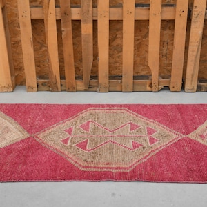 3 x 10, Pink Runner Rug, Turkish Rug, Handmade Rug, Vintage Rug, Turkish Runner Rug, Vintage Runner Rug, Wool Rug, Oushak Rug