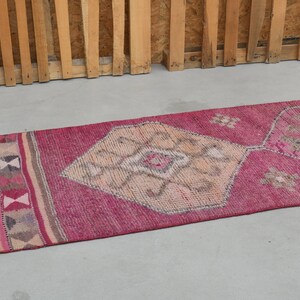 3x10 Pink Runner Rug Turkish Runner Rug Vintage Runner Rug Oushak Rug Handmade Rug Wool Runner Rug 3x10 Vintage Rug Pink Turkish Rug
