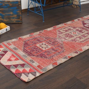 Bohemian Pink Runner Rug 3x10 Turkish Runner Pink Runner Rug Handmade Rug Wool Runner Rug Pink Bohemian Oushak Rug 3x10 Vintage Rug