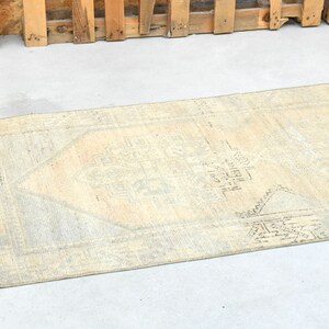 3 x 8 Neutral Runner Rug, Wool rug, Handmade Runner Rug  Turkish Runner Rug, Vintage Rug, Turkish Rug, Vintage Runner Rug, Oushak Rug