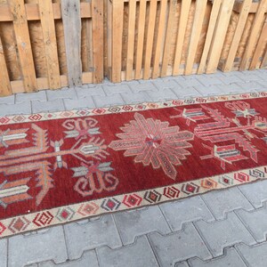 3x13 Red Runner Rug, Turkish Rug, Vintage Rug, Turkish Runner Rug, Vintage Runner Rug, Handmade Rug, Handmade Runner Rug